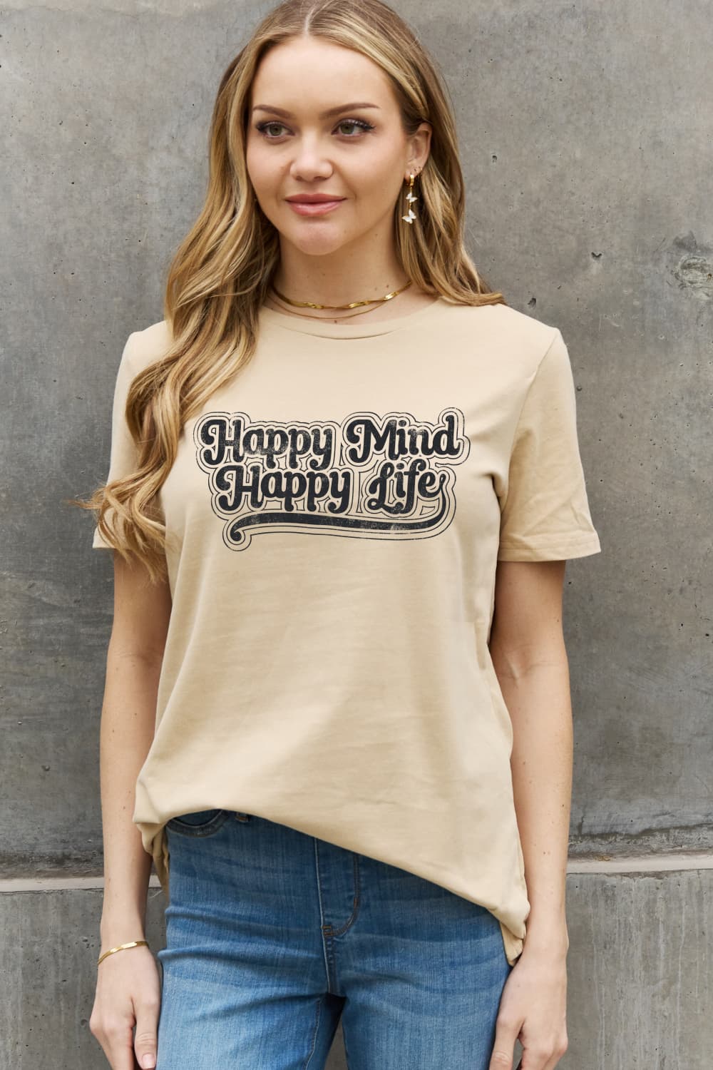 Simply Love Full Size HAPPY MIND HAPPY LIFE Graphic Cotton Tee