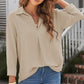 Textured Johnny Collar Three-Quarter Sleeve Blouse