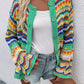 Chevron Stripes Openwork Cardigan