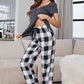 Curved Hem Short Sleeve Top and Plaid Pants Lounge Set