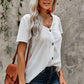Buttoned V-Neck Short Sleeve Top