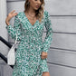 Animal Print Buttoned V-Neck Long Sleeve Dress