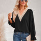 Contrast Trim Flounce Sleeve V-Neck Blouse