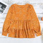Floral Puff Sleeve Round Neck Babydoll Top