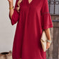 Notched Neck Flare Sleeve Pocket Dress