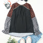 Animal Print Color Block  V-Neck Flounce Sleeve Blouse