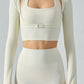 Ribbed Faux Layered Halter Neck Cropped Sports Top