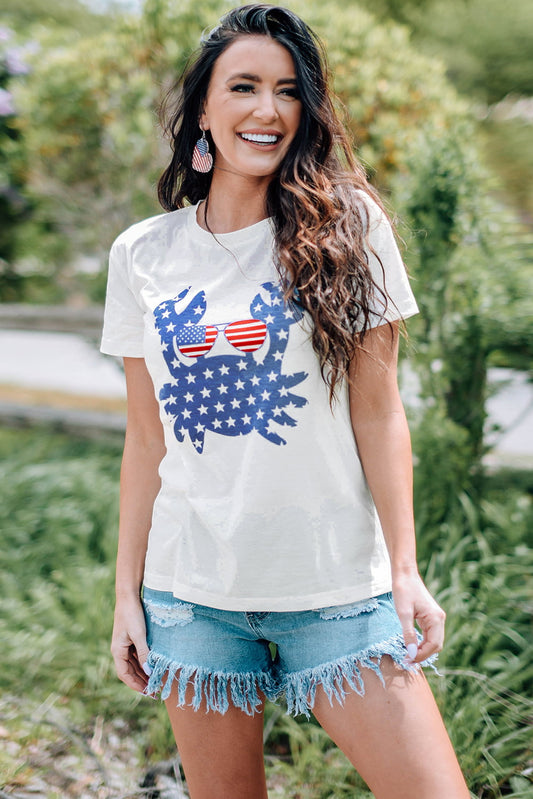 US Flag Crab Graphic Round Neck Tee