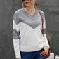 Chevron Color Block V-Neck Dropped Shoulder Sweater