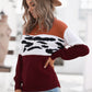 Leopard Color Block Ribbed Trim Dropped Shoulder Sweater