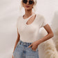 Cutout Round Neck Short Sleeve Knit Top