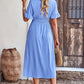 Gathered Detail Buttoned V-Neck Midi Dress