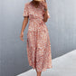 Printed V-Neck Flutter Sleeve Belted Dress