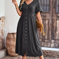 Gathered Detail Buttoned V-Neck Midi Dress