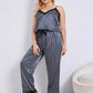 Plus Size Vertical Stripe Lace Trim Cami and Pants Pajama Set