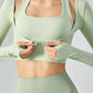 Ribbed Faux Layered Halter Neck Cropped Sports Top