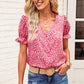 Printed Flounce Sleeve Plunge Blouse