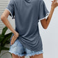 Pom-Pom Trim Flutter Sleeve Round Neck Tee
