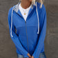 Zip Up Thumbhole Sleeve Hooded Jacket with Pockets