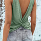Twist Back V-Neck Eyelet Tank