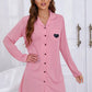 Heart Graphic Lapel Collar Long Sleeve Night Dress