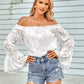 Applique Flounce Sleeve Off-Shoulder Blouse