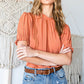 Frill Neck Short Flounce Sleeve Blouse