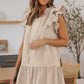Ruffle Shoulder Tie-Neck Tiered Dress