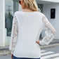 Lace Sleeve Ribbed Trim V-Neck Sweater