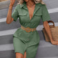 Tie-Waist Button Front Short Sleeve Shirt Dress