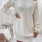 Rib-Knit Balloon Sleeve Boat Neck Sweater Dress