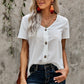 Buttoned V-Neck Short Sleeve Top