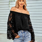 Applique Flounce Sleeve Off-Shoulder Blouse