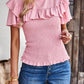 Smocked Tie Back Flutter Sleeve Blouse