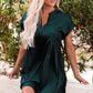Notched Neck Cuffed Sleeve Mini Dress