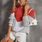 Color Block Round Neck Rib-Knit Sweater