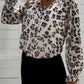 Leopard Button Down Ruched Flounce Sleeve Top