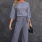 Belted Three-Quarter Sleeve Jumpsuit