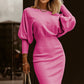 Boat Neck Lantern Sleeve Sweater Dress
