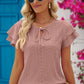 Eyelet Tie-Neck Flutter Sleeve Blouse
