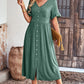 Gathered Detail Buttoned V-Neck Midi Dress
