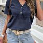Buttoned Notched Neck Cuffed Sleeve Blouse