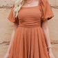 Square Neck Pleated Dress with Pockets