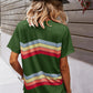 Multicolored Chevron Stripe Round Neck Side Slit T-Shirt