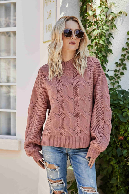 Mixed Knit Crewneck Drop Shoulder Sweater