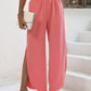 Elastic Waist Slit Wide Leg Pants