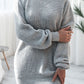 Rib-Knit Balloon Sleeve Boat Neck Sweater Dress