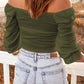 Drawstring Detail Flounce Sleeve Off-Shoulder Crop Top