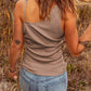 Asymmetrical Neck Sleeveless Waffle-Knit Tank