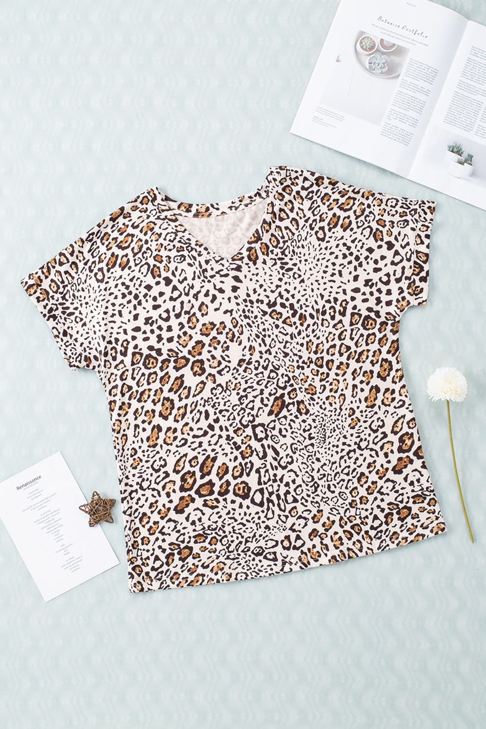 Leopard V-Neck Short Sleeve Tee Shirt